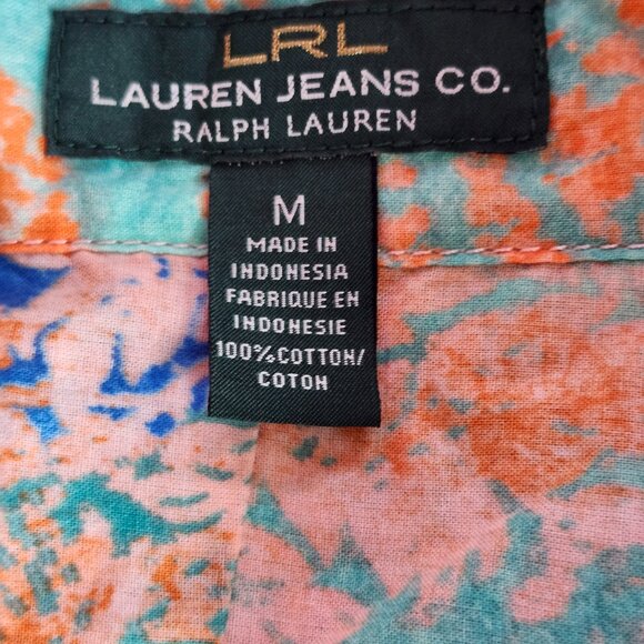 Lauren Ralph Lauren Medium Blue & Orange Abstract Button Long Sleeve Shirt - Picture 11 of 12
